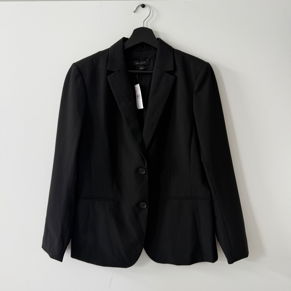 Ann Taylor Womens Black Two Button Tailored Blazer Jacket Size 10 NWT